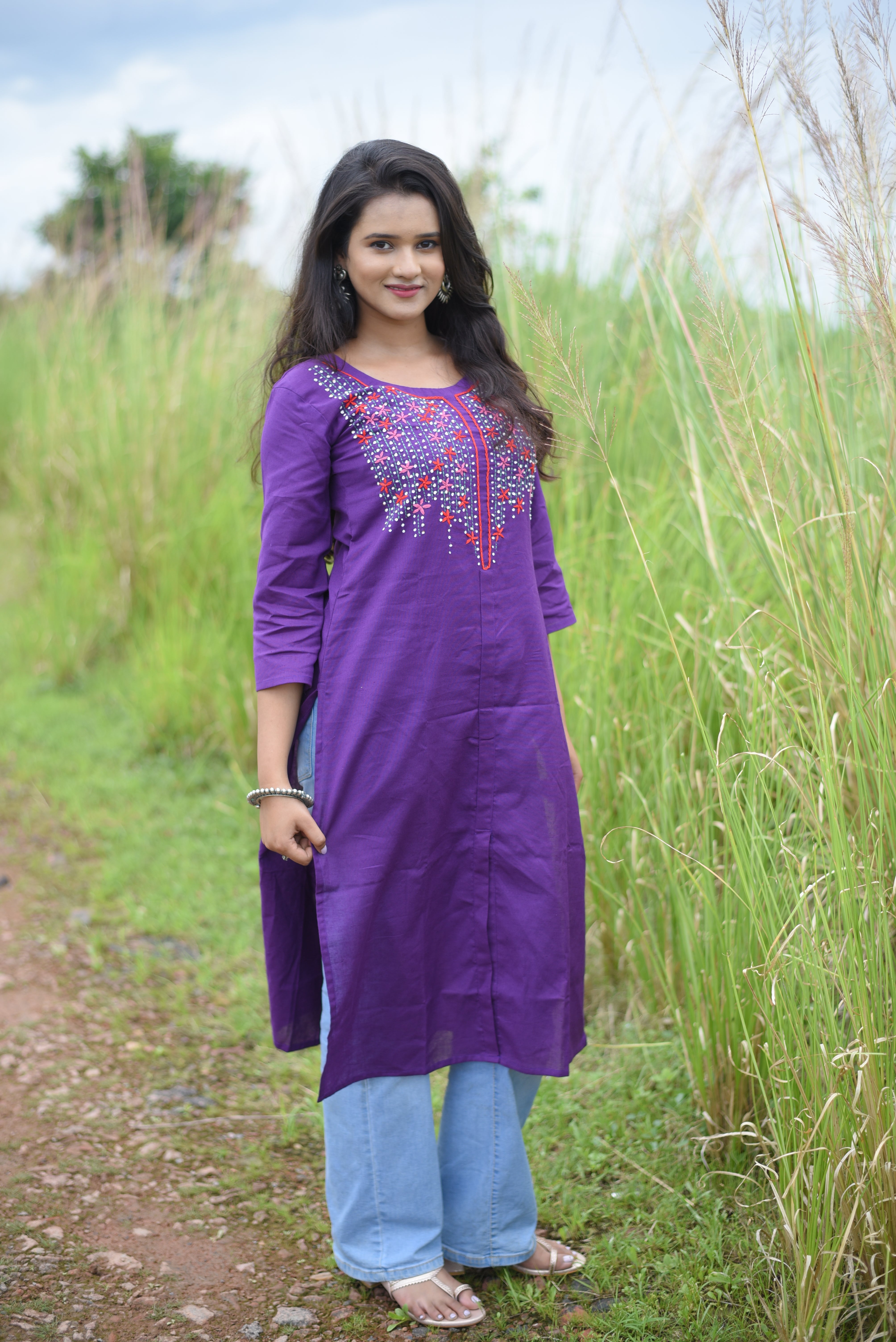 Cotton Handwork Purple Color Kurta